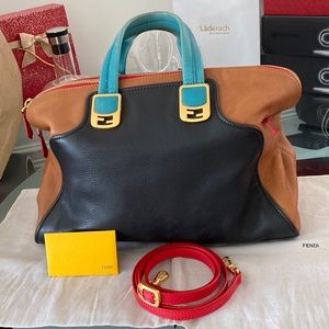 FENDI Limited Edition Calfskin Colorblock Large Chameleon Tote Biscotto